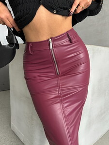 Topshow Burgundy Leather Wholesale Skirt #4