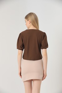 Topshow Brown V-Neck Wholesale Blouse with Two Chains on the Collar #5