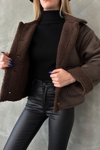 Topshow Brown Brown Nubuck Fur Collar Wholesale Coat #4