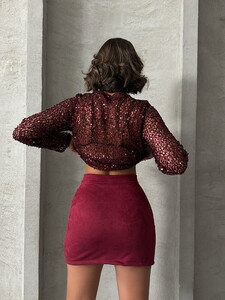 Topshow Burgundy Suede Slit Wholesale Skirt #5