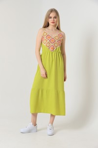 Peanut Green in front of the long dress with embroidery #1