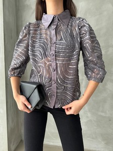 Topshow Gray Sequin Embroidered Tulle Wholesale Shirts #4