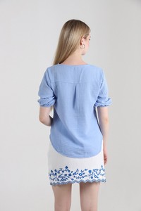 Topshow Blue Floral Pocket Wholesale Blouse #5