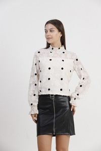 Topshow Cream Polka Dot Polka Dot Chiffon Wholesale Blouse #3