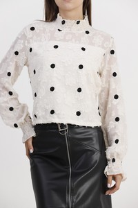 Topshow Cream Polka Dot Polka Dot Chiffon Wholesale Blouse #4