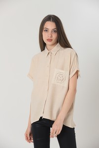 Topshow Stone Linen Applique Pocket Linen Wholesale Shirt #2