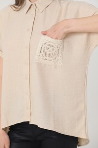 Topshow Stone Linen Applique Pocket Linen Wholesale Shirt #4