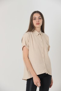 Topshow Stone Linen Applique Pocket Linen Wholesale Shirt #3