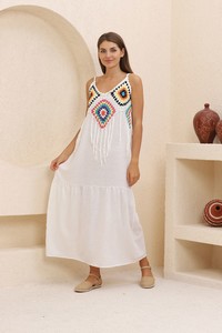 Topshow Cream Cream Fringed Long Wholesale Dress #2