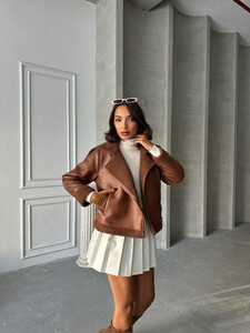 Topshow Tan Zippered Leather Wholesale Wholesale Coat #2