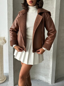 Topshow Tan Zippered Leather Wholesale Wholesale Coat #4