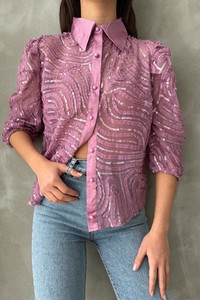 Topshow Lilac Sequin Embroidered Tulle Wholesale Shirts #1