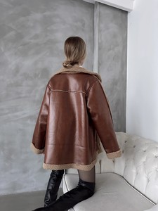 Topshow taba leather fur coat #5