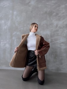 Topshow taba leather fur coat #2