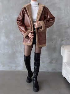 Topshow taba leather fur coat #3