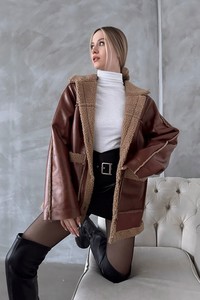 Topshow taba leather fur coat #1