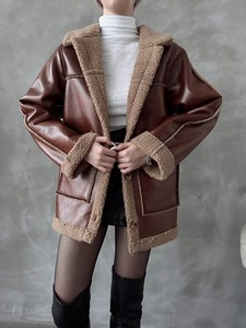 Topshow taba leather fur coat #4