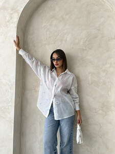 Embroidered Voile Wholesale Shirt - Blue | TOPSHOW #2