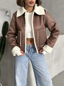 Topshow Tan Cream Suede Plush Wholesale Coat #4