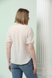 Topshow Cream V-Neck Embroidered Wholesale Blouse #3