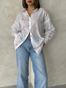 Topshow Pink Embroidered Voile Wholesale Shirt #4