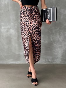 Topshow Big Leopard Leopard Patterned Long Pencil Skirt #4