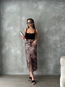 Topshow Big Leopard Leopard Patterned Long Pencil Skirt #3