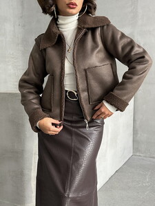 Topshow Coffee Brown Suede Plush Wholesale Coat #4