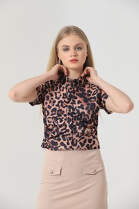 Topshow Leopard Wholesale Shirt with Drawstring at Belly #4