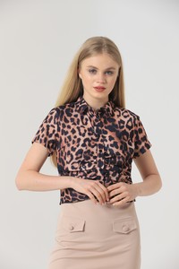 Topshow Leopard Wholesale Shirt with Drawstring at Belly #2