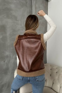 Topshow taba leather hairy vest #5