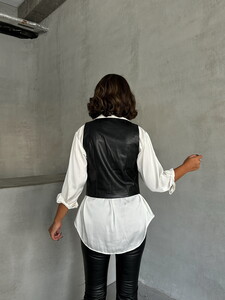 Topshow black button leather vest #5