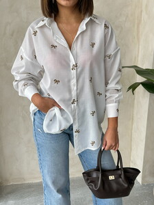 Topshow Coffee Embroidered Voile Wholesale Shirt #4