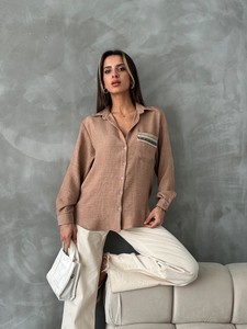 Topshow Brown Pocket Detailed Linen Shirt #3