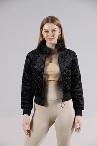 Topshow Black Stand Collar Quilted Zipper Wholesale Coat #2