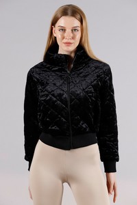 Topshow Black Stand Collar Quilted Zipper Wholesale Coat #1