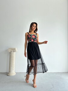 Topshow Black Bust Flower Pattern Skirt Tulle Dress #2