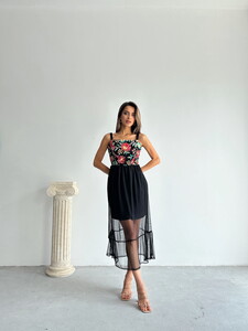 Topshow Black Bust Flower Pattern Skirt Tulle Dress #3