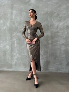 Topshow Gray Gold Stone Long Dress #2