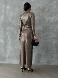 Topshow Gray Gold Stone Long Dress #5