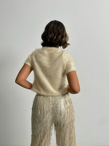 Topshow Cream Glittery Fringed Wholesale Blouse #5