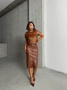 Topshow Tan Leather Wholesale Skirt #3