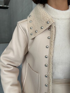 Topshow Light Stone Leather Plush Dropped Wholesale Coat #4