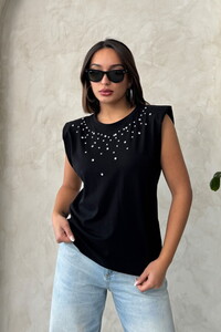 Stone Detailed Wholesale Blouse - Black | Topshow #1