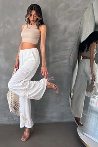 Topshow Cream Lace-Up Wholesale Trousers #1