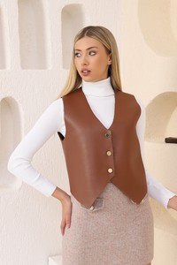 Topshow taba leather buttoned vest #3