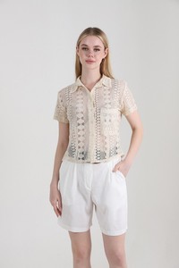 Topshow Cream Belted Linen Wholesale Shorts #2