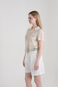 Topshow Cream Belted Linen Wholesale Shorts #3