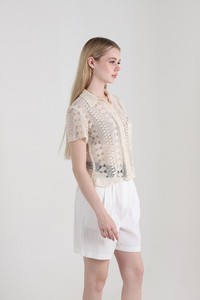 Topshow Cream Belted Linen Wholesale Shorts #4