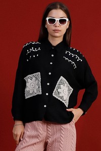 Topshow Black Lace Detailed Shirt #1